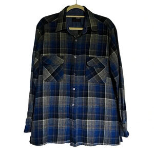 Vancort Blue Plaid Wool Blend Button Down Shirt Size‎ XL